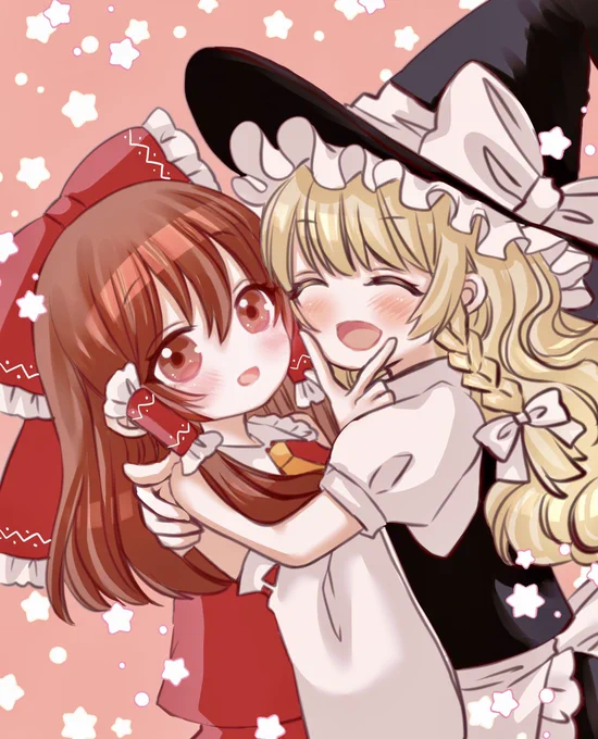 ワンドロ10周年おめでとうございます 大好きな2人をー   #深夜の真剣お絵描き60分一本勝負 #霧雨魔理沙 #博麗霊夢