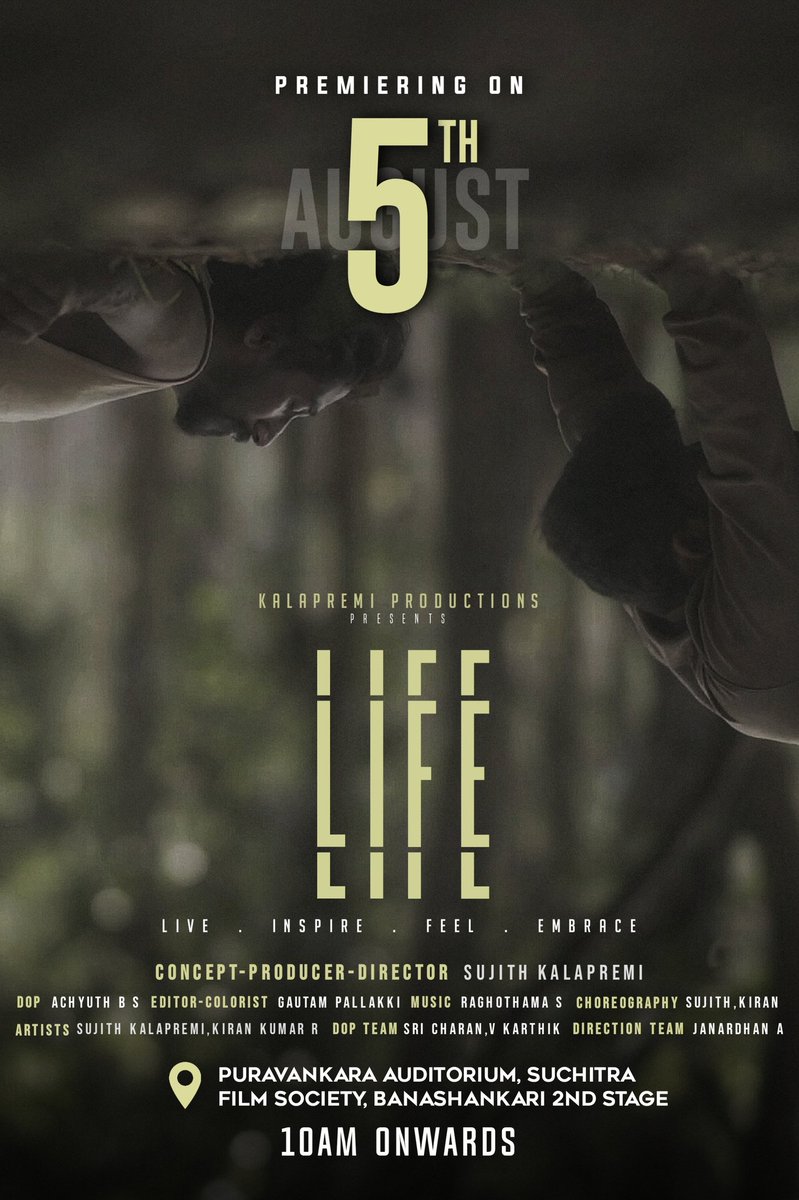 achyuth_b_s's tweet photo. Here is the official poster of our musical dance project LIFE. This project will be premiering on  5 August 2023, Saturday at Suchitra Film Society from 10 AM onwards. All are welcome to experience our LIFE. 

#LIFE #Music #Dance #Project https://t.co/hCPLcYiMNC