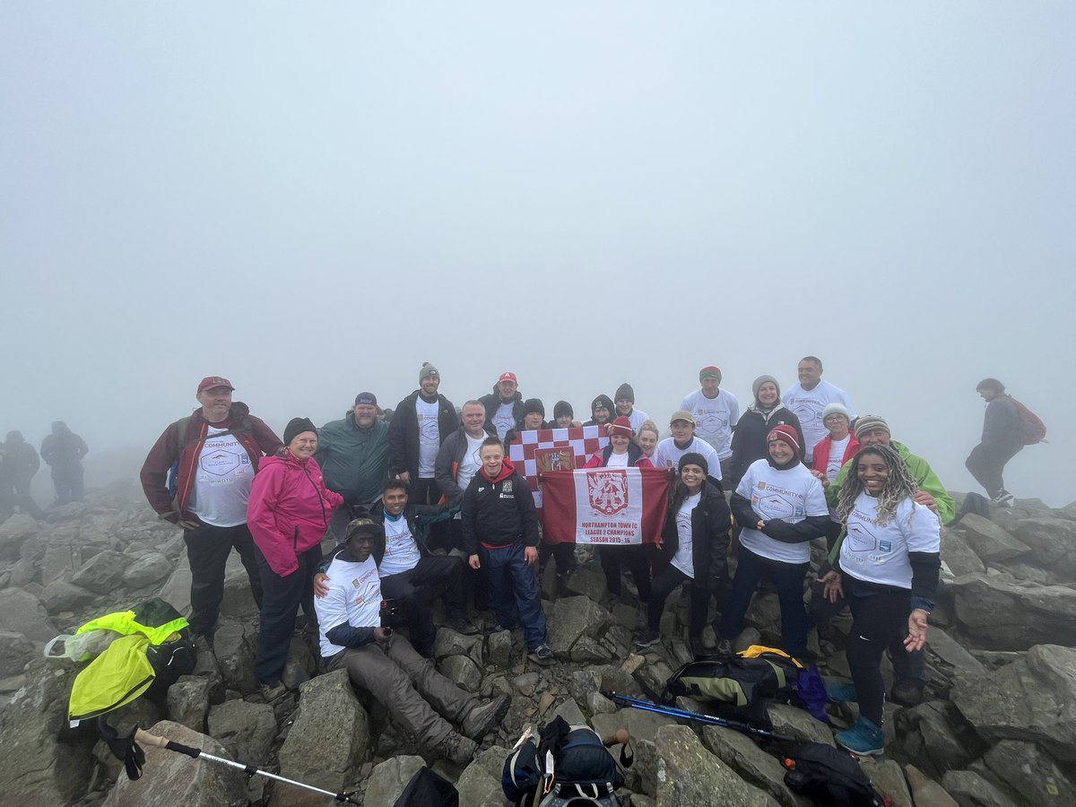 NTFC_CT's tweet photo. At 2pm the Claret Mountaineers safely reached the summit of Scafell Pike (978m) after facing some challenging windy conditions near the top. Thank you to everyone that’s supported our cause, it’s not too late and you can still donate using the link below https://t.co/mFhJAnIP8M 🏔️