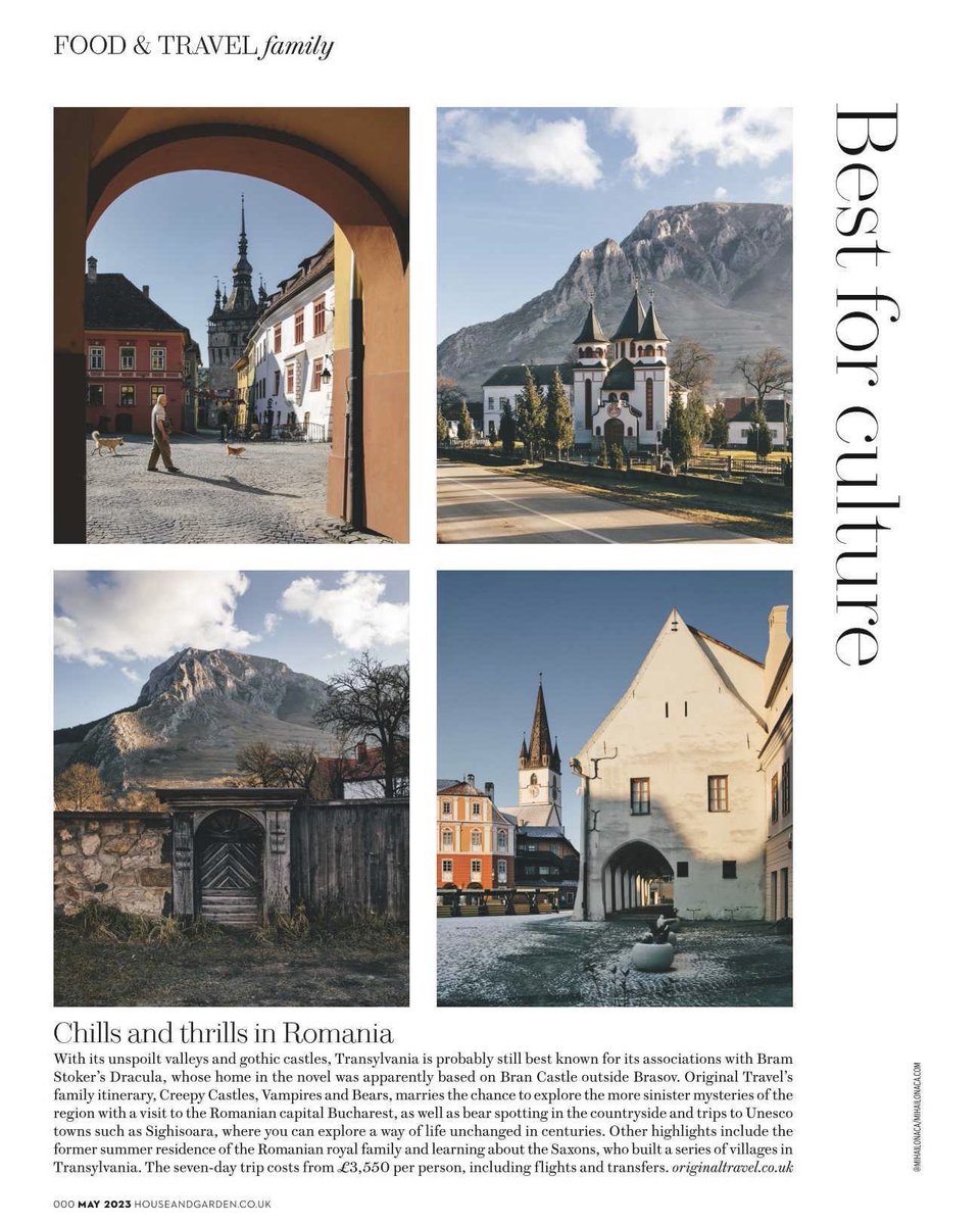 [My shots of] #Romania in the <a href="/_houseandgarden/">House & Garden Magazine</a> list of ✨𝐁𝐞𝐬𝐭 𝐟𝐚𝐦𝐢𝐥𝐲 𝐡𝐨𝐥𝐢𝐝𝐚𝐲 𝐝𝐞𝐬𝐭𝐢𝐧𝐚𝐭𝐢𝐨𝐧𝐬 𝐟𝐨𝐫 𝟐𝟎𝟐𝟑✨ 

Read more → tinyurl.com/3e5vakcn