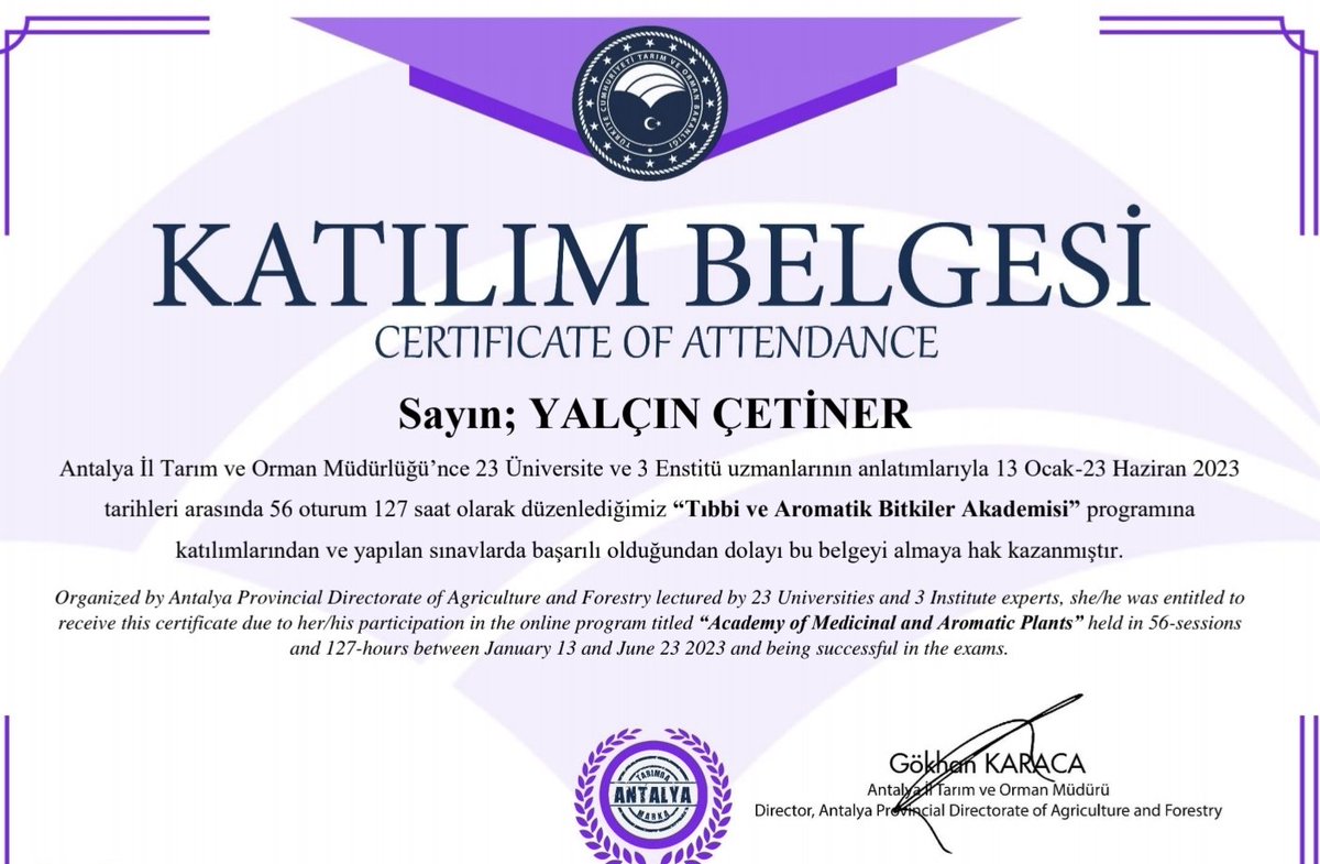 #Belgemgeldi 
#Tabakademisi 
Eğitimi sürecinde değerli bilgi ve katkılarından dolayı saygı değer tüm Hocalarımıza, bu eğitime gönül veren bize sunan kıymetli <a href="/gokhankaraca_/">Gökhan Karaca</a> <a href="/ibrahim_irmak/">İbrahim Irmak</a> <a href="/Chaladcl/">Chala.dcl</a> <a href="/ELFAKKAYA6/">KAMU MÜHENDİSİ ELİF AKKAYA</a>  <a href="/antalyailtarim/">Antalya İl Tarım ve Orman Müdürlüğü</a> ve emeği geçen tüm ekibe çok teşekkür ederim.