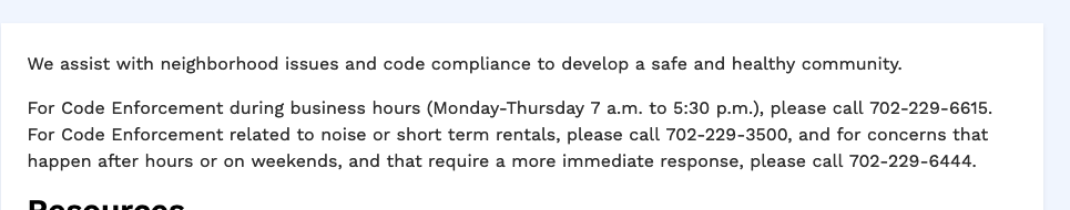 aisha_vocal's tweet photo. .@CityOfLasVegas Your info is all wrong on the code enforcement page. The 3500 number doesn't take noise complaints. The 6615 number is closed on weekends. And the 6444 number doesn't take after hours noise complaints. There should be someone to contact on weekends for noise.... https://t.co/Q8vBVqtUO6