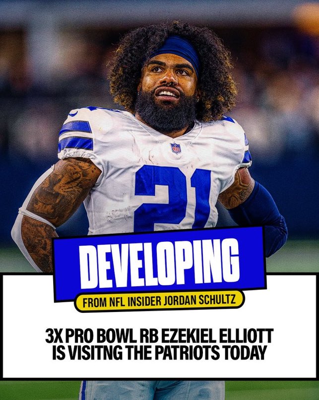 BREAKING 

Ezekiel Elliott is visiting the Patriots today .

The Patriots have shown interest in Dalvin Cook as well.