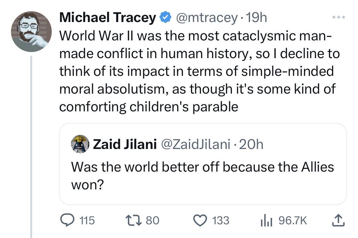 stealthygeek's tweet photo. The recent push by the far right to "both sides" WW:II is designed to normalize Nazism. Full stop. https://t.co/vBPSNLOH0q