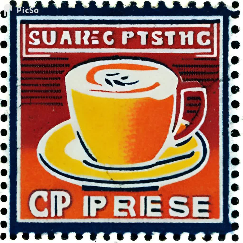 positivelypost's tweet photo. Another AI attempt, at a coffee #stamp this time. #stampcollecting #stamps #philately #aistamp https://t.co/WMUzImXjTB