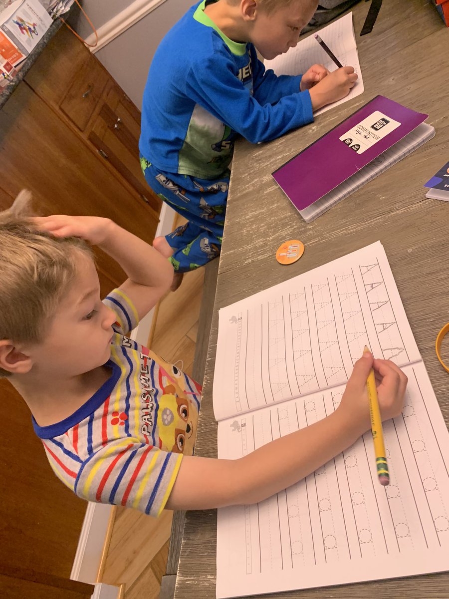 AHallNN's tweet photo. Practicing handwriting skills with less than a month out before the new school year #TeacherMom #YouWannaPlayVideoGames #ThisFirst 🤣 #Kindergarten #SecondGrade https://t.co/JYFDUT4uLe