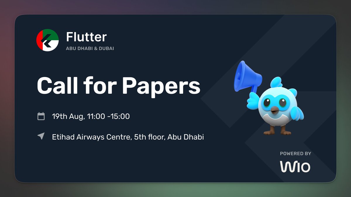 📢 Calling all #Flutter enthusiasts in #FlutterUAE! 💙🇦🇪 🎙️We're searching for inspiring speakers for our upcoming meetup! If you're interested, submit your #CFP now! CFP 🔗 sessionize.com/flutter-uae/ #flutterdev #fluttercommunity #meetup #wio