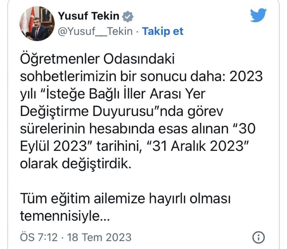 merimikio's tweet photo. Tarih değişikliğinin eş durumu tayinlerinde de olmasını arz ediyoruz 🤚🏻 Binlerce yuva kurup ayrı şehirlerde yaşayan, tayini bekleyen aileler, eşler var. Gereğini yapın lütfen.. 
#tayinhakkı #öğretmenler @Yusuf__Tekin https://t.co/XRODCimy3O