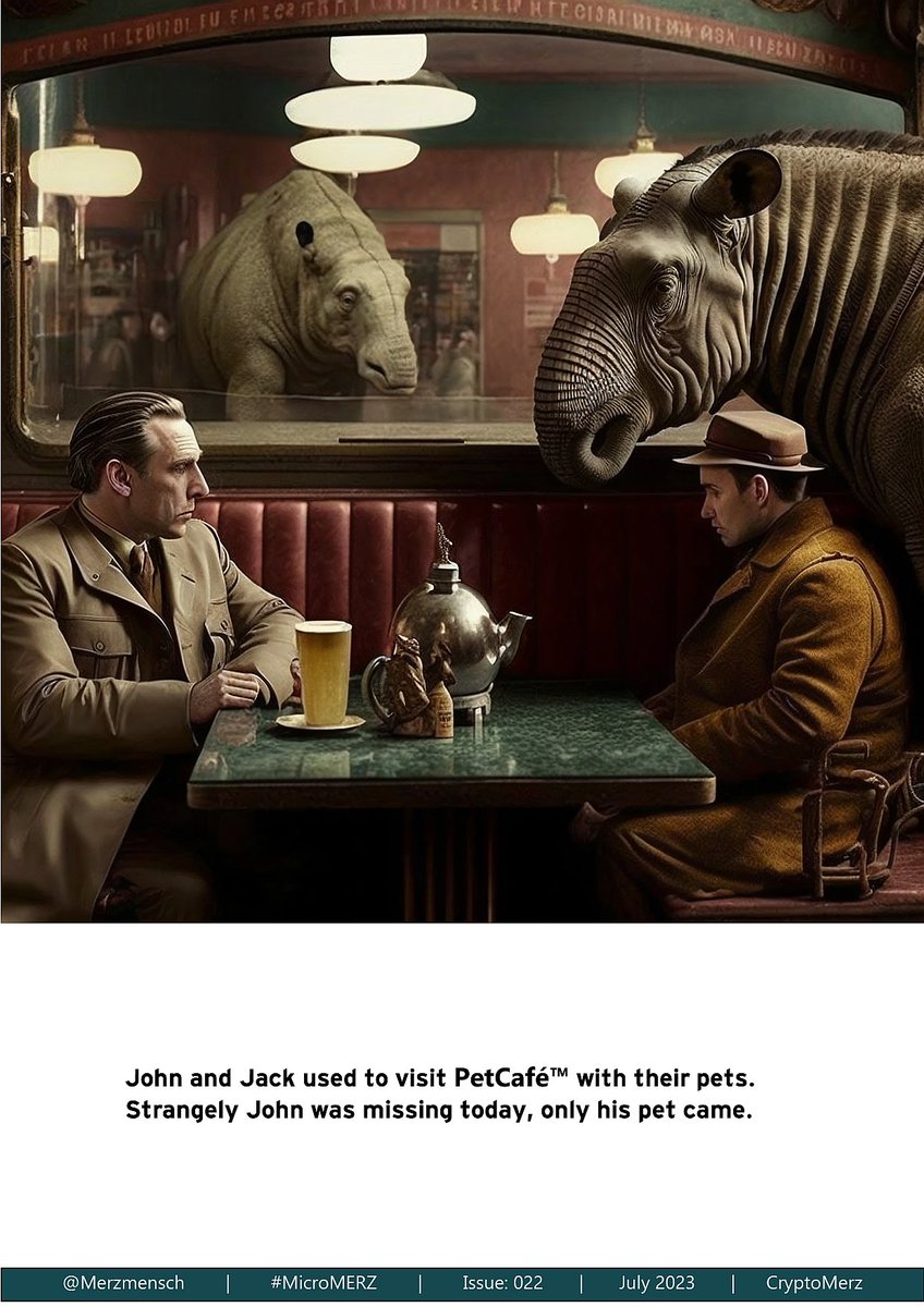 Crypto_Merz's tweet photo. #MicroMERZ: PetCafé™️

John and Jack used to visited PetCafé™️ with their pets. Strangely, John was missing today, only his pet came.

https://t.co/KuJ24qF8yk

#AIart #tezos #xtz #AIartists #art https://t.co/mA5RKhZf6x