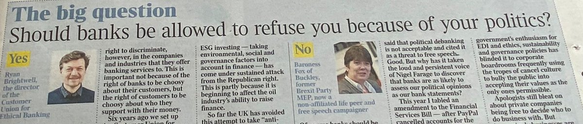 Save Our Bank in <a href="/thetimes/">The Times and The Sunday Times</a> today defending the principle of ethical banking amid the fall-out of the Coutts/Farage affair - as well as the alarming &amp; overlooked govt investigation into banks refusing finance to arms companies. 
thetimes.co.uk/article/should…