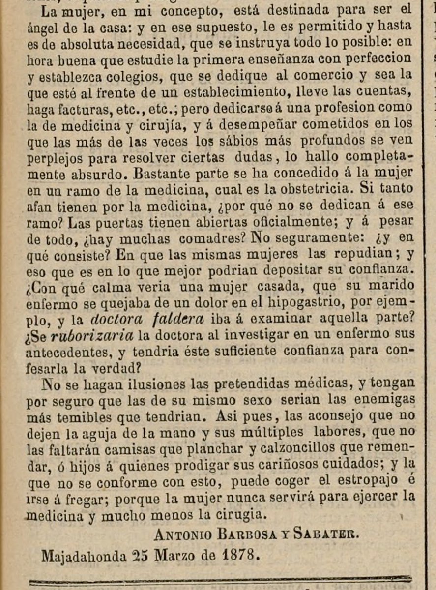 1878: Recorte de la revista “El siglo médico”