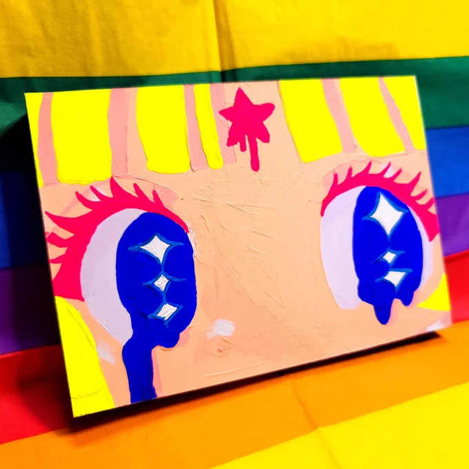 電車のなかで昔の絵を見返してた…これ三年前だって!なんか最近の私のペン画と近しい絵柄…!アクリルの発色もすきだな～ー!