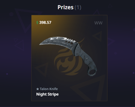 🔥Giveaway🔥 ★ Talon Knife | Night Stripe  400$
To entry, follow the rules on the link.

hellcase.com/en/giveaways/b…