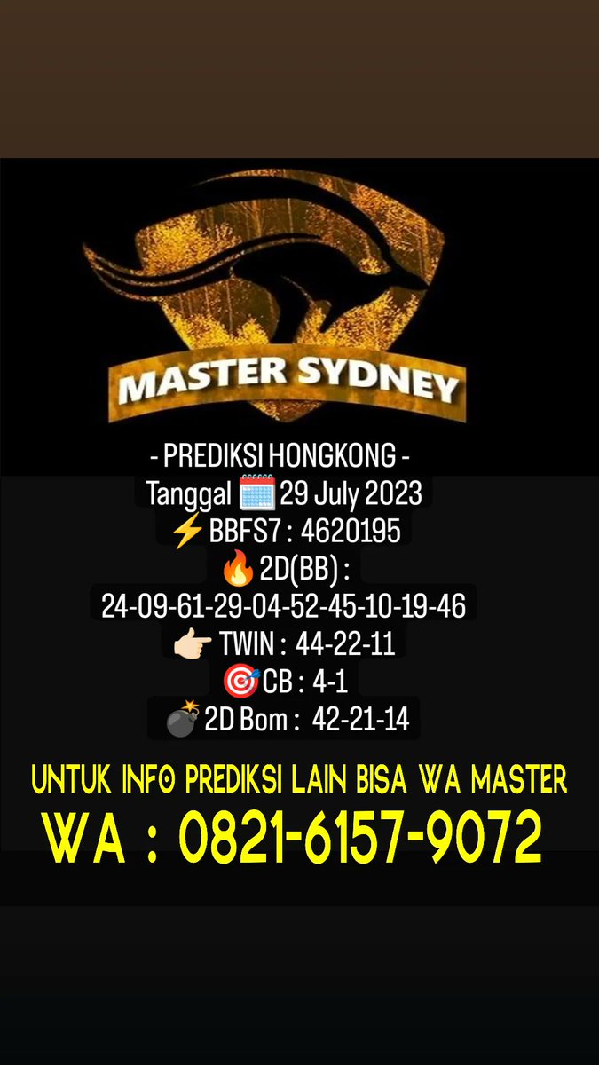Mastersydney3's tweet photo. Prediksi Hongkong 29 Juli 2023
Ready Prediksi Setiap Hari Rutin
#prediksihongkong #hongkonghariini #bocoranhongkong #angkahongkong #hongkongjp #infohongkong #togelhongkong #hkhariini #angkahk #prediksihk #bocoranhk https://t.co/ao1RZeFIg6
