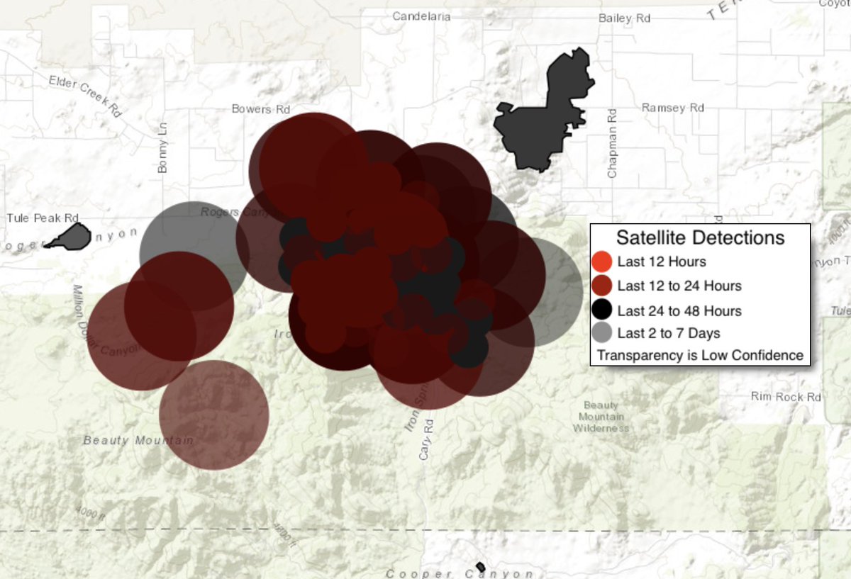 ericfrost's tweet photo. #SDSU looking at absence of satellite imaging detections in the area of #BonnyFire overnight--huge credit to FireFighters and air crews for shutting this fire down. 8am Sat. on #WIFIRE https://t.co/9hskT380xk with satellite imagery all old even with several passes last night. https://t.co/ssYlRf1zxo