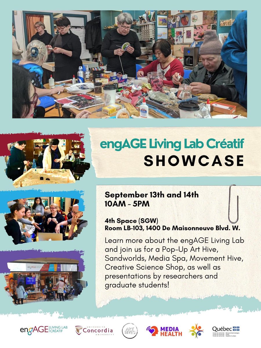 🗓️À mettre à l’agenda / Save the date! 👇

engAGE Living Lab Créatif Showcase

September 13th and 14th
10 am - 5 pm

4th Space (SGW)
Room LB-103, 1400 De Maisonneuve Blvd. W.

Learn more about the engAGE Living Lab.

#concordiauniversity