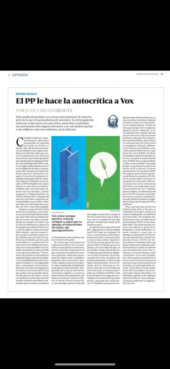 hermanntertsch's tweet photo. Girauta explica en ABC cómo la estulticia política y la mala fe hacia VOX que mutilaron gravemente al propio PP impiden aún tras el 23J toda reacción inteligente pepera. Sus ansias de destruir a VOX le harán más daño al PP que a VOX, que posee el colosal capital de la convicción. https://t.co/sbgRGn5NLJ