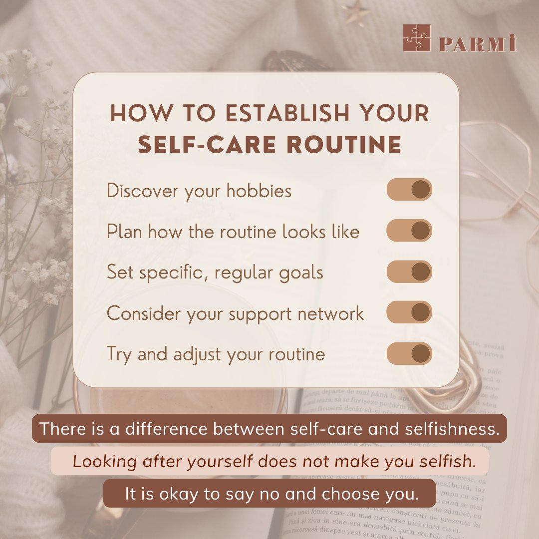 Let us start looking after ourselves by establishing a self-care routine. With a revitalised self, we can then take better care of those around us. 🌱
-
#parmisupport #mentalhealth #wellbeing #selfcare #routine #goal #metime