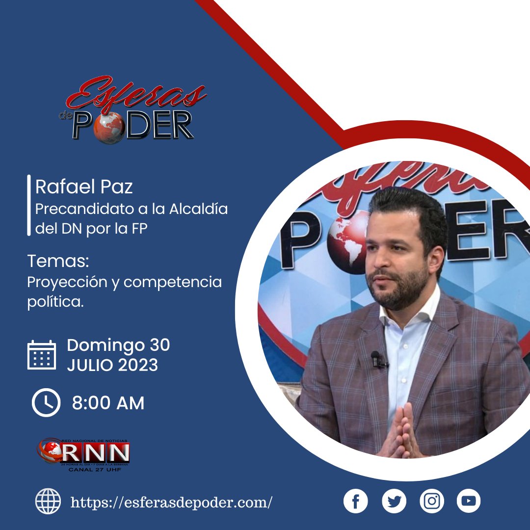 ¡Sintoniza @esferasdepoder_27 por <a href="/rnncanal27/">Canal 27 RNN</a> este domingo 30 Julio a las 8:00 AM

<a href="/rafaelpazrd/">Rafa Paz</a> 
<a href="/fuerzadelpueblo/">FuerzaArgentina</a>.oficial
