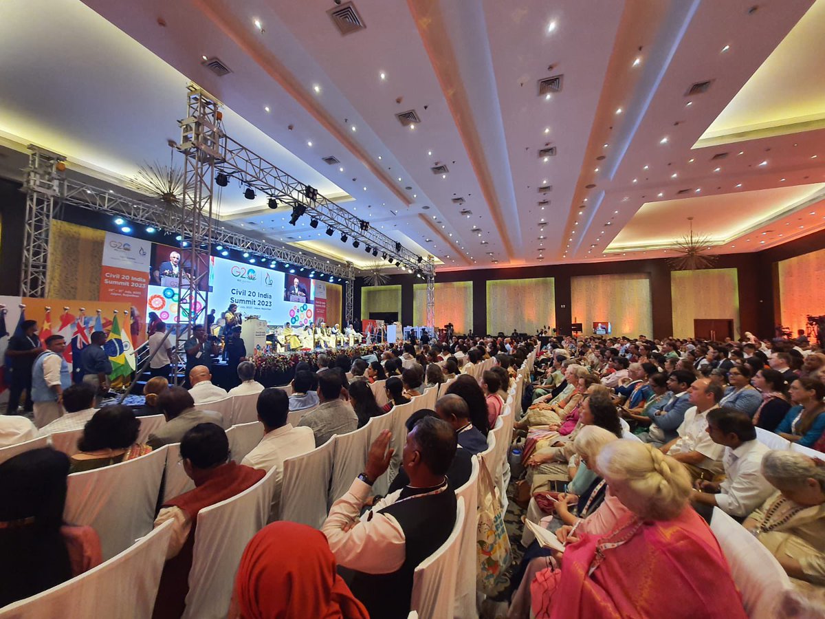 Presenting the glimpses from the Inaugural Program of the #Civil20 India 2023 Summit being held in Jaipur. The chief guest of the program was Rajnath Singh, Defence Minister, GoI and also included addresses by the #C20 Chair, Sherpa amongst others. @Amritanandamayi @rajnathsingh