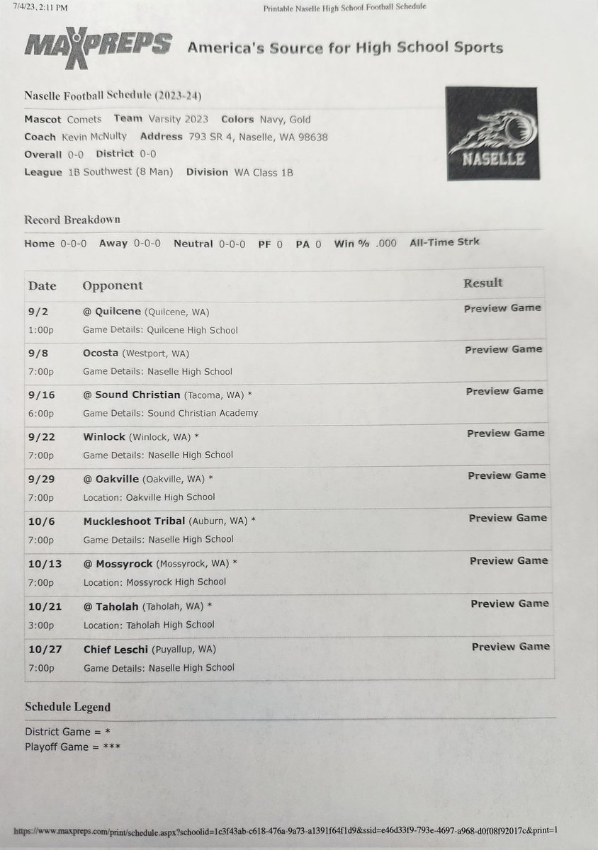 CoachMcNulty's tweet photo. Naselle Football schedule 2023 https://t.co/SvuX0Nxo2I