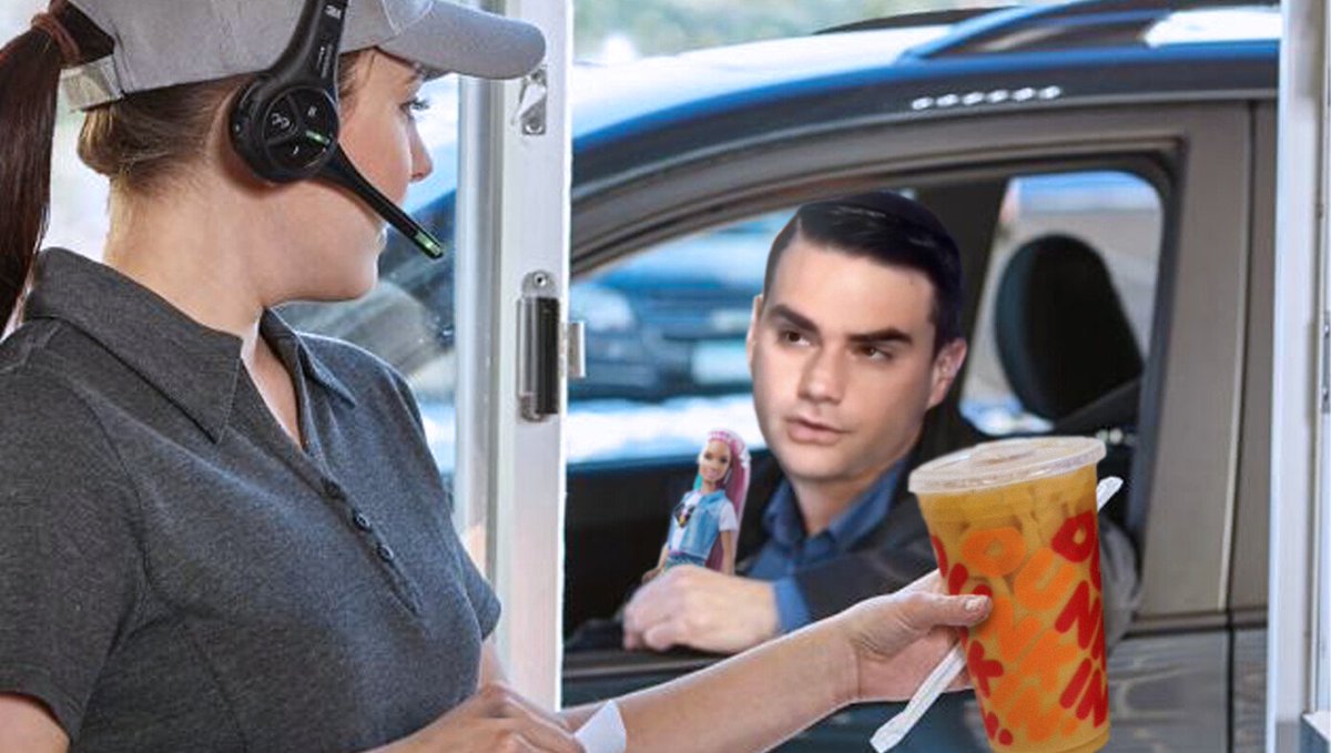 TheBabylonBee's tweet photo. Ben Shapiro Delivers Scathing 'Barbie' Review To Confused Dunkin' Donuts Drive-Thru Attendant 
https://t.co/Y4gvl7YCmv https://t.co/BBw66jdCEG
