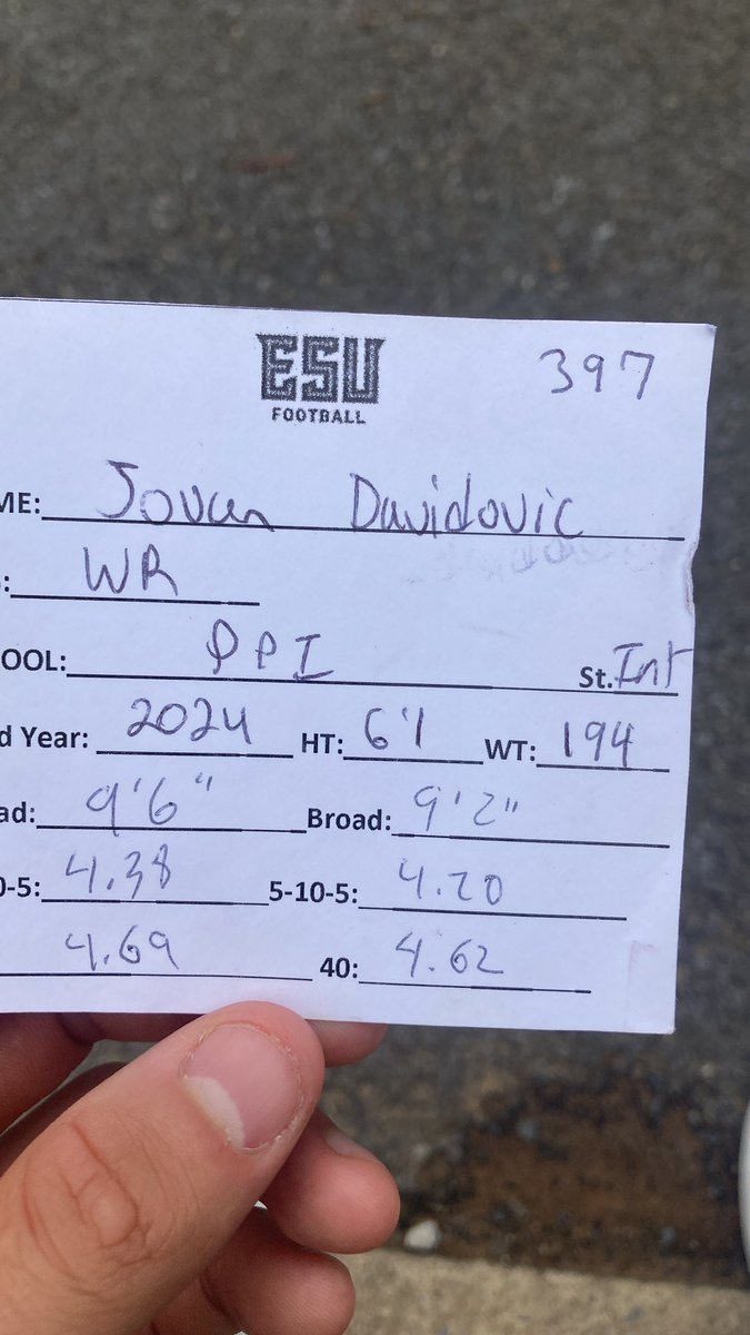 Davidovicj18's tweet photo. Had a great dat at ESU yesterday! Clocked some good times, still more to prove!
@PPIRecruits @ElitePrestige2 @BCollierPPI @ESUWarriors https://t.co/RUDgN0HFbC