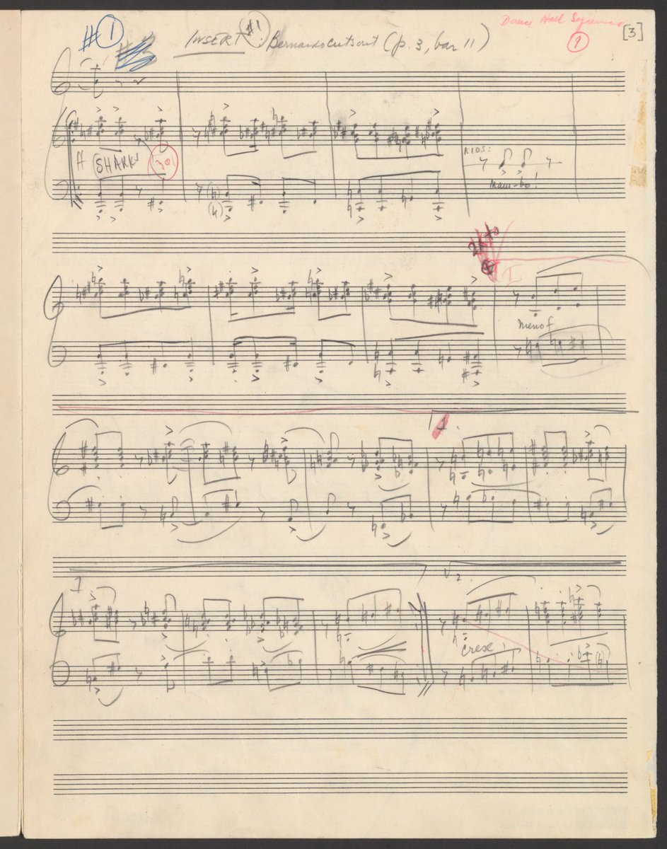 In celebration of the end of shark week, here’s Leonard Bernstein’s handwritten sketches from West Side Story’s Dance at the Gym.
Oh wait… wrong shark. 
#SharkWeek 

From the <a href="/librarycongress/">Library of Congress</a> Music Division:
loc.gov/resource/musbe…