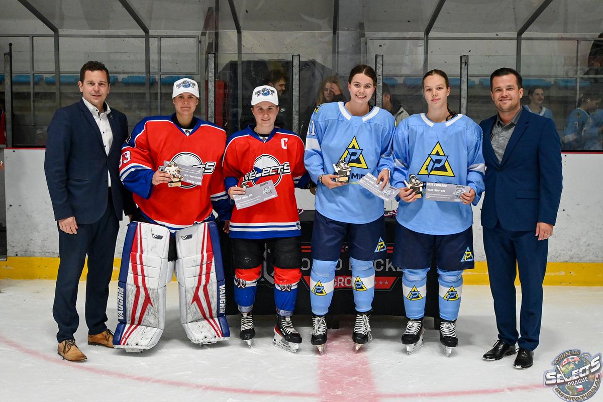 HockeyNewsHub's tweet photo. Nela Lopušanová named best forward at the #WorldSelectsInvitational 

@PIProspects teammate Lucie Tenenbaum named best defense. @BKSelectsGirls 

Czech Selects Adéla Šapovalivová named MVP &amp; Michaela Hesová top goaltender. 

📸 IG | world.selects https://t.co/JKGNlH4K8g