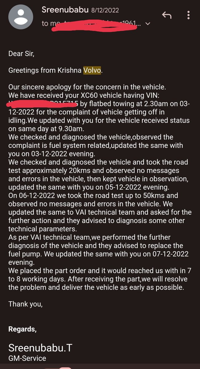 990Mahesh's tweet photo. Within 3 days of purchase this thing happened again now...how can we trust ,We are not sure how many other problems persist with this car. We are losing confidence to drive and very much concerned about the safety of this car.@volvocarsin #disappointed https://t.co/od7rBk6ykK