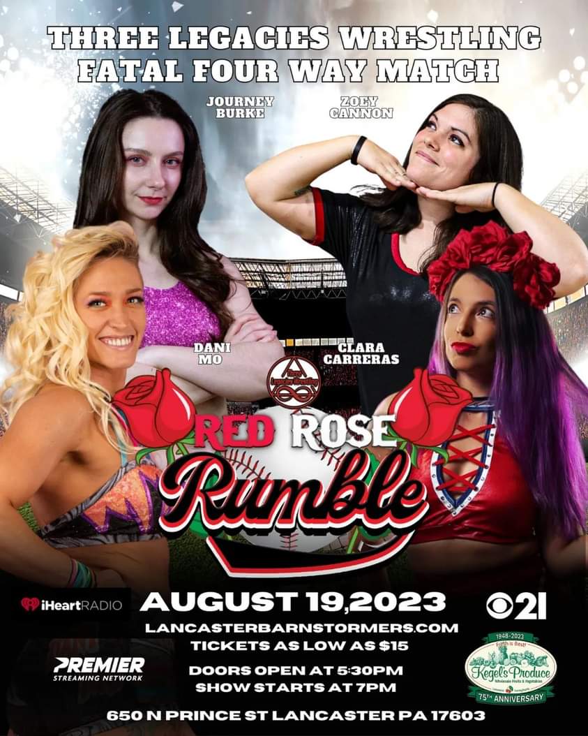 3Legacies's tweet photo. August 19, Red Rose Rumble. Biggest Show of the Year. MORE Matches to be announced THIS Weekend. Tickets available at https://t.co/2e6oFQ3xrR https://t.co/5vfp0K8fv3