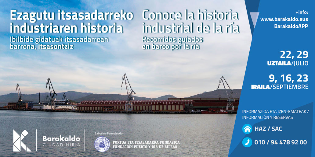 infobarakaldo's tweet photo. 🏭 ¡Conoce la historia industrial de la ría! 🚣‍♀️

👇 Recorridos guiados en barco - Ibilbide gidatuak itsasadarrean barrena, itsasontziz 👇

📆 22, 29 UZTAILA/JULIO
📆 9, 16, 23 IRAILA/SEPTIEMBRE

🔗 https://t.co/ot8CgI49oy https://t.co/doasg0g5Xt