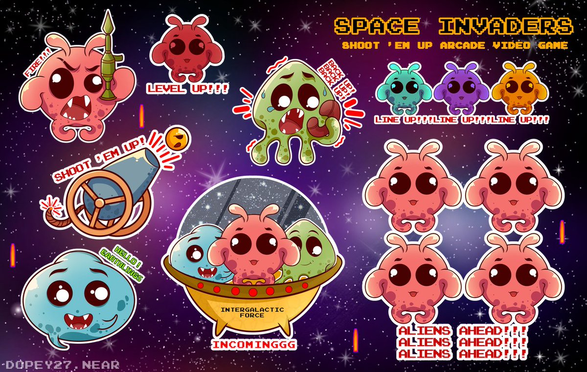 dopey27_near's tweet image. Here's my entry 🌟 Space Invaders Sticker Pack @Fil_ArtistGuild @CreativesDao 
#sticker #classicgame