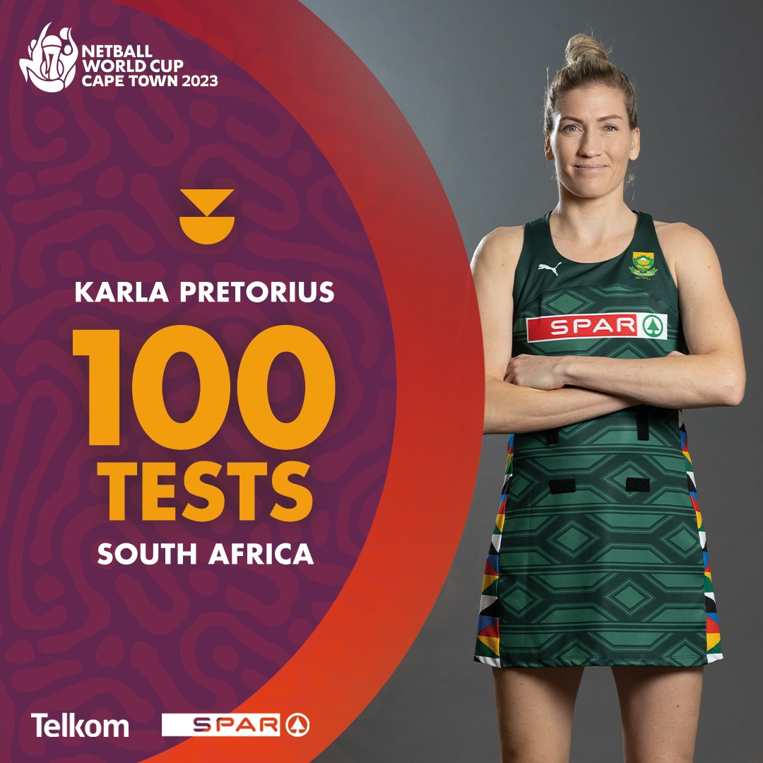 WorldNetball_'s tweet photo. Achievement unlocked 🔓

Many congratulations to @karlamostert on making her 100th appearance for @Netball_SA in their #NWC2023 Pool C clash with Sri Lanka 👏 https://t.co/eXzkcbzqod
