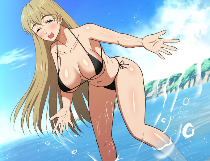 お母さんがヒロインのゲームの水着イベント用1枚目描けた、あとエロシーン2枚かな… 