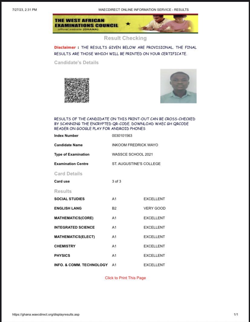 Hi, INKOOM is a brilliant but needy secondary school graduate from ST. AUGUSTINE'S COLLEGE. Please let’s help him reach someone to support his tertiary edu. He wants to read BSc Actuarial Science in KNUST but his parents don’t have the fin. ability. 
<a href="/GNPCGhana/">GNPC Ghana</a> <a href="/kwadwosheldon/">Kwadwo Sheldon</a>