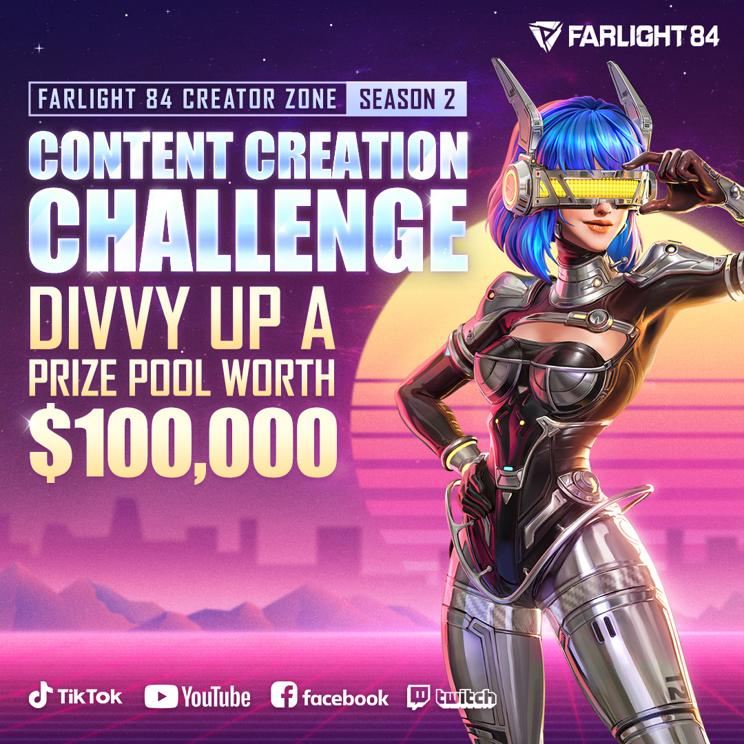 Farlight84's tweet photo. Upload Farlight 84-themed videos or live streams to  https://t.co/IErytZ7xp3  and add the hashtag #farlight84challenge to divvy up a Prize Pool worth $100,000!

Submission Time: 2023-7-27, 00:00 to 2023-8-23, 23:59:59 (UTC +0)

Come and join us! The Farlight 84 Operation Team reserves the right of final interpretation for this event.

#farlight84 #farlight84challenge