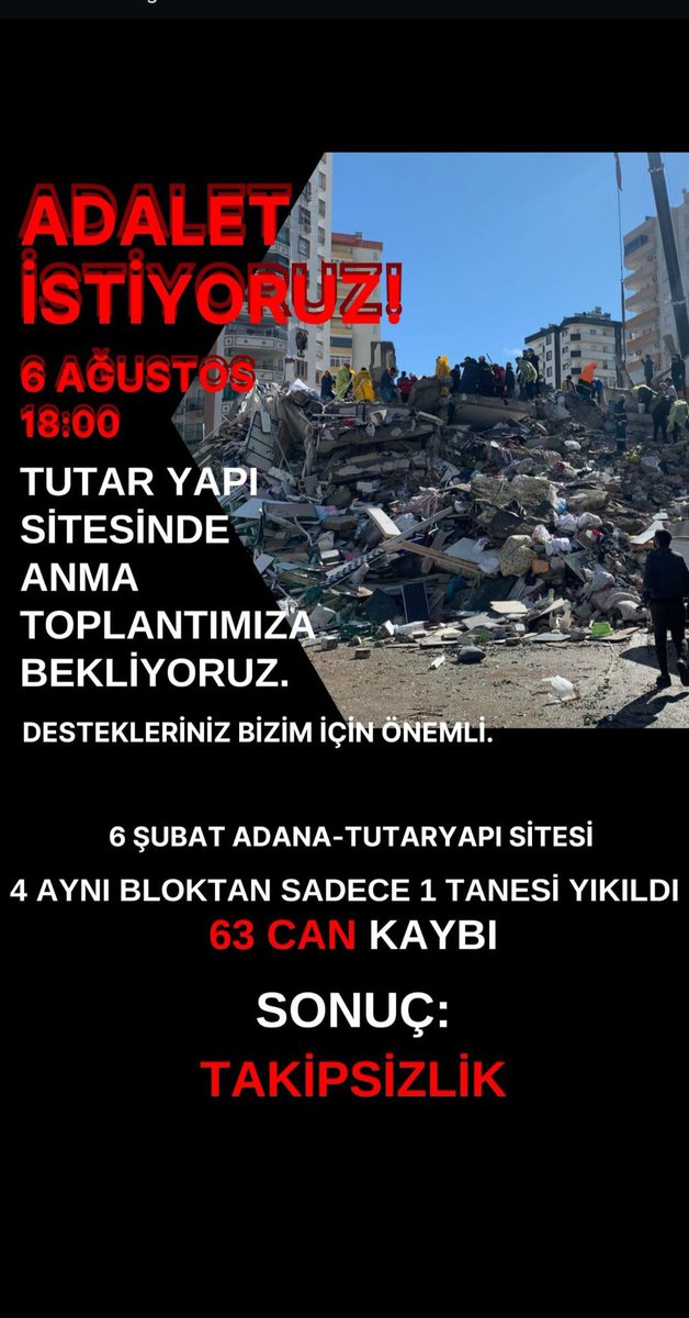 Bir bireyken büyük bir facianın “sayı”sı olmak ne hissettiriyor yakınlarına hiç düşünüyor musunuz? Bilirkişinin kesilen kolonu görmemesi, savcının dosyayı kapatması… #tutarsitesi #adana #deprem <a href="/srkntnyldz/">Serkan Tanyildizi</a>
<a href="/dw_turkce/">DW Türkçe</a>
<a href="/yukselhos/">🇹🇷🇳🇴Dr.Yüksel Hoš PhD🇧🇦</a>
@drgunersonmez
<a href="/nasuhbektas/">Nasuh Bektaş</a>