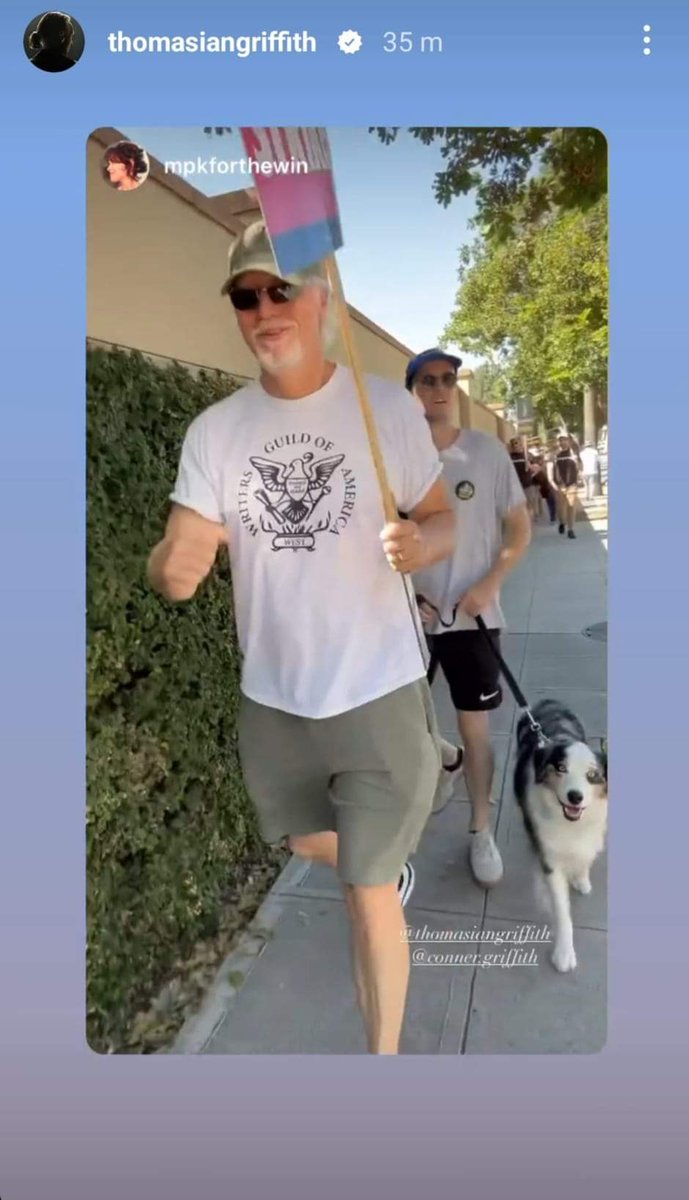 Silversmeasures's tweet photo. Like farther like son. Following in his dad's footsteps. Striking for what's right. #WGAstrong 👊👊✊️✊️ #Supportingthewritersstrike #Backingyoualltheway #Arthur #thomasiangriffith #connorgriffith  #Marypagekellerforthewin https://t.co/FWuQljGtUV