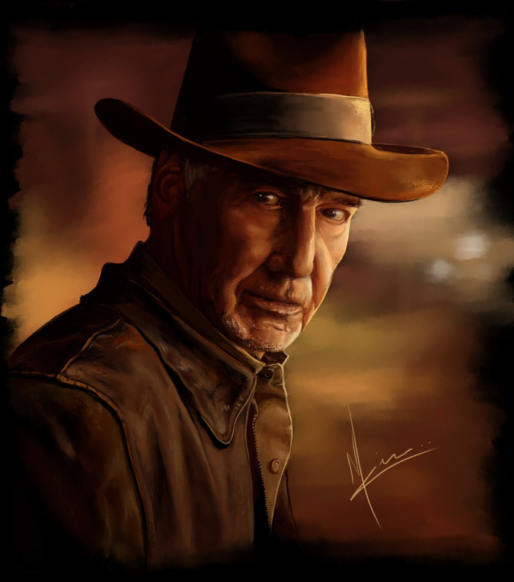 Pocketninja85's tweet photo. About 10 hours of work on my #IndianaJones #dialofdestiny painting. I don't do a lot of portraits so I was a little out of my comfort zone but I am happy with how this came out :) https://t.co/IxGqTpQ9jl