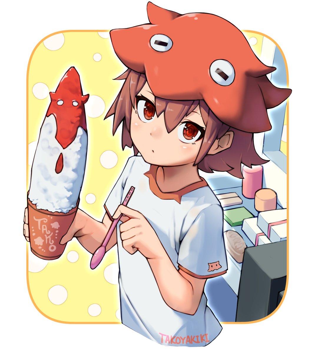 「もうすぐ8月ですね。 早めに変えときます」|たこやききのイラスト