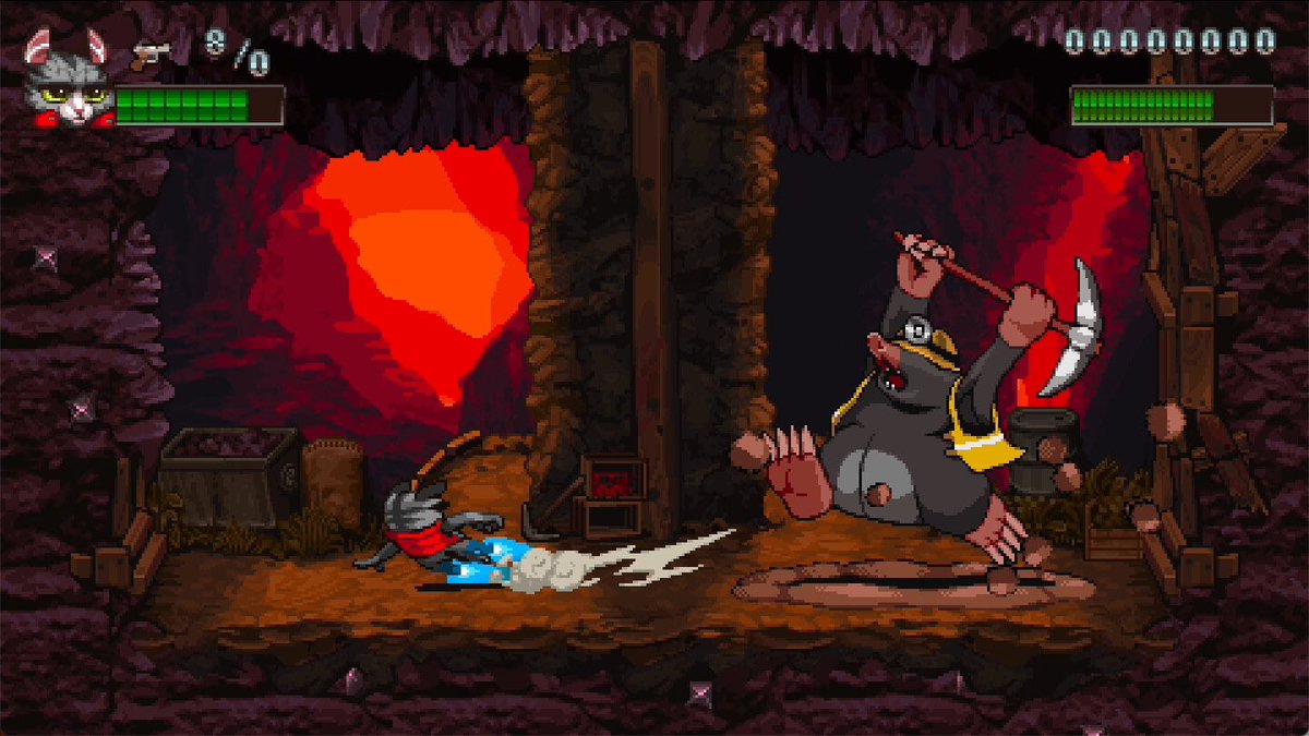 Happy #screenshotsaturday and happy #caturday! Also happy #moleday?! 😅 This angry scooper has taken safety precautions. Never forget to bring your helmet and breakdown vest to the fight to the death with a cat!

#pixelart #platformer #bossfight #game