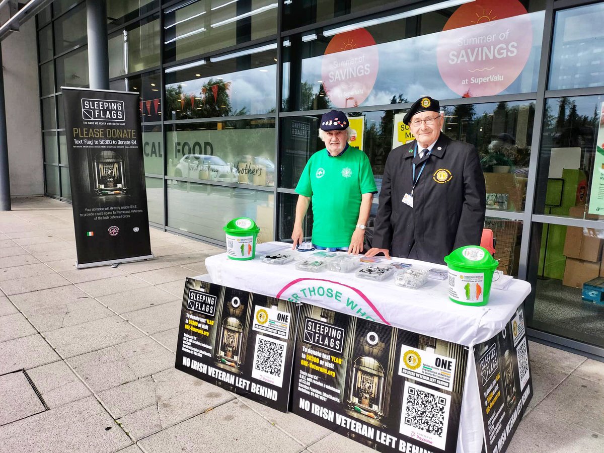OneFuchsia's tweet photo. This weekend our #veterans have been out fundraising as part of our #SleepingFlags campaign in Supervalu Athlone & Crescent SC Limerick & in Dublin at the #DefenceForces Open Day.
#ThankYou to our volunteers & those who #donated or enquired about our services for other veterans. https://t.co/G46odqxB3Q