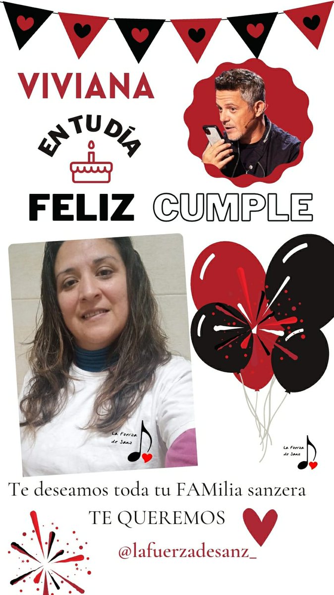 Hoy en <a href="/LaFuerzaDeSanz_/">La Fuerza de Sanz AR ♪❤ 🇦🇷</a>
Celebramos la vida de nuestra <a href="/VivinoeLFS/">Vivinoe La Fuerza de Sanz 🎶♥️🇦🇷</a> 🎂🎈
 
¡Que este año cumplas todos tus sueños Vivi! 🤞💫 

<a href="/AlejandroSanz/">Alejandro Sanz</a> te esperamos para festejar juntos 🎉🥂🍾
 ¡No faltes! 🙌📬❤

#FelizCumpleViviana 
#CumpleSanzero 
#LaFuerzaEstaDeFiesta  #LaFuerzaDeSanz 🇦🇷