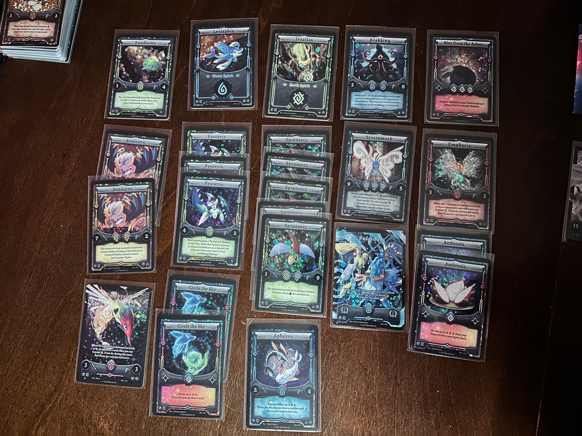 Sphxbss's tweet photo. Two booster boxes and 10 blister packs. No stellars but I’m happy with the pulls. @Elestrals https://t.co/dwzf0cauqJ