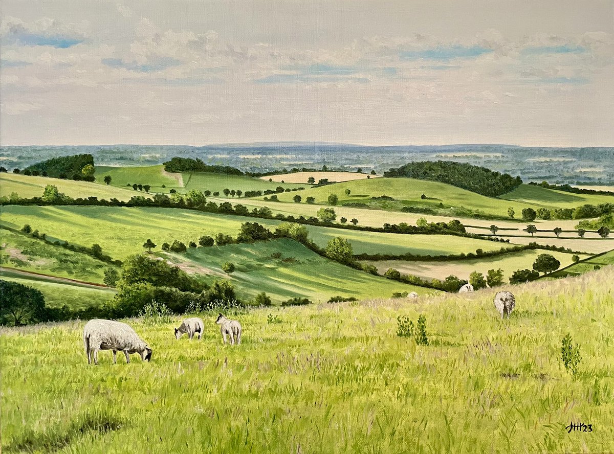 Finished 🎨 My painting of Shropshire hills. Inspired by my holiday in England last May 😊 #Shropshire #ShropshireHills #England #landscape #oilpainting #art #artistsontwitter