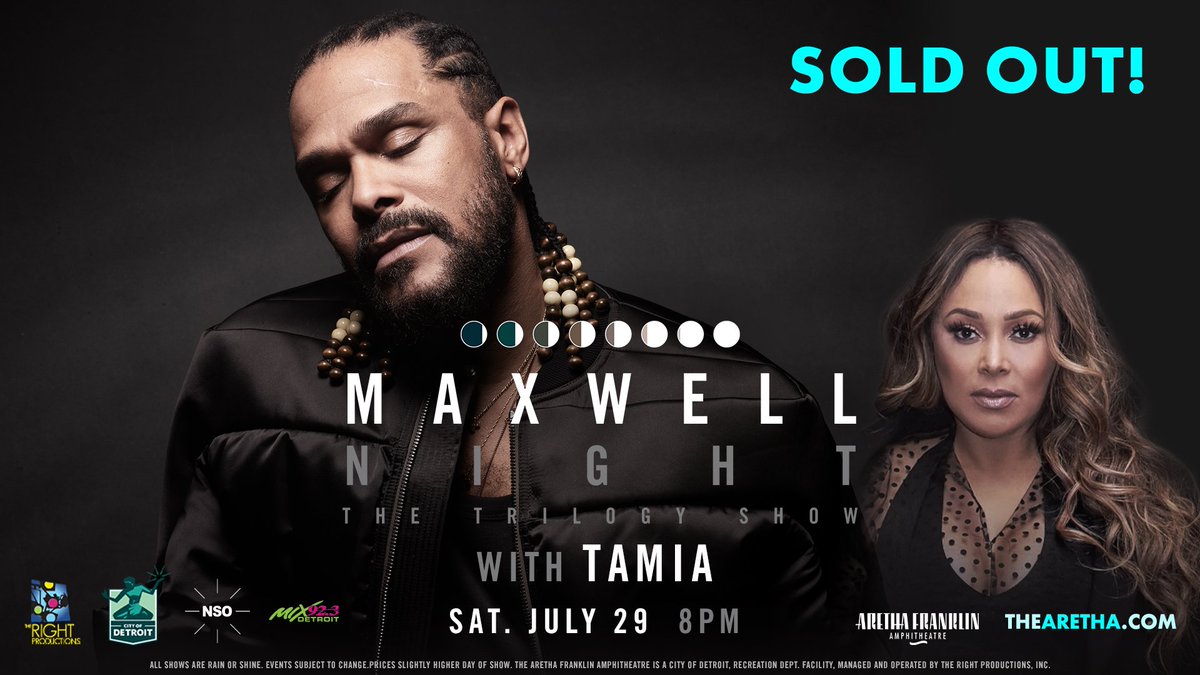 What a weekend! Back to back sold out nights with @_MAXWELL_ & Tamia (@realtamiaworld). Two exceptional nights supporting a great cause, Community of Hope, @nsomichigan, @CityofDetroit, and The Right Productions. Thank you!!!