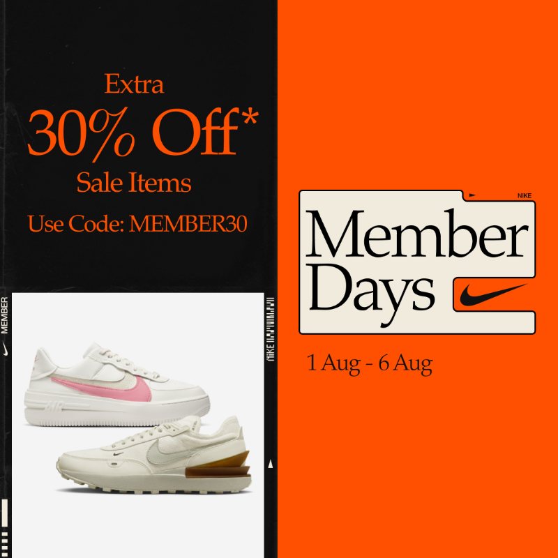 Nike's tweet photo. The wait is over, Member Days is here. Don’t miss it—enjoy an extra 30% off sale items and other exciting rewards.
