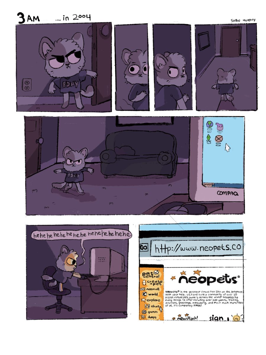 A comic from a few years ago about going on neopets in the middle of the night to Lie
