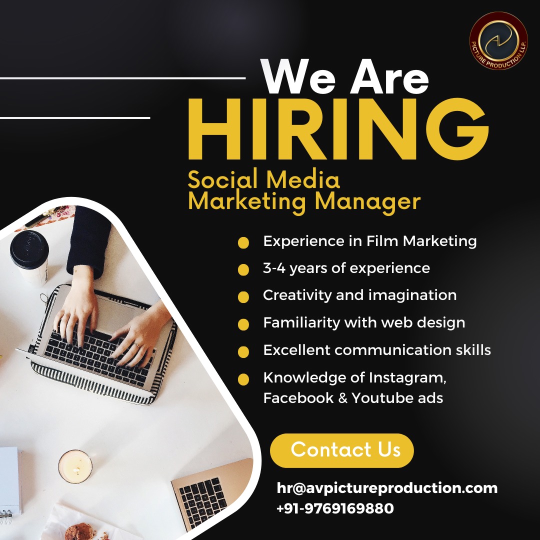 Avpictureprod's tweet photo. Join our team as a Media Marketing Manager and make your mark in the world of enduring cinema! 🎥🎬. Apply now and be part of AV Picture Production's journey.

Contact us - 
hr@avpictureproduction.com
+91 97691 69880

#hiring https://t.co/1LUws55mJt
